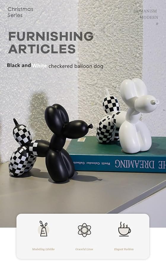 Cute Resin Dog Statue Decorations are Suitable for Modern Desktop Decoration, Home, Bedroom, Living Room, and Office Decoration (A-Checkerboard - Black)