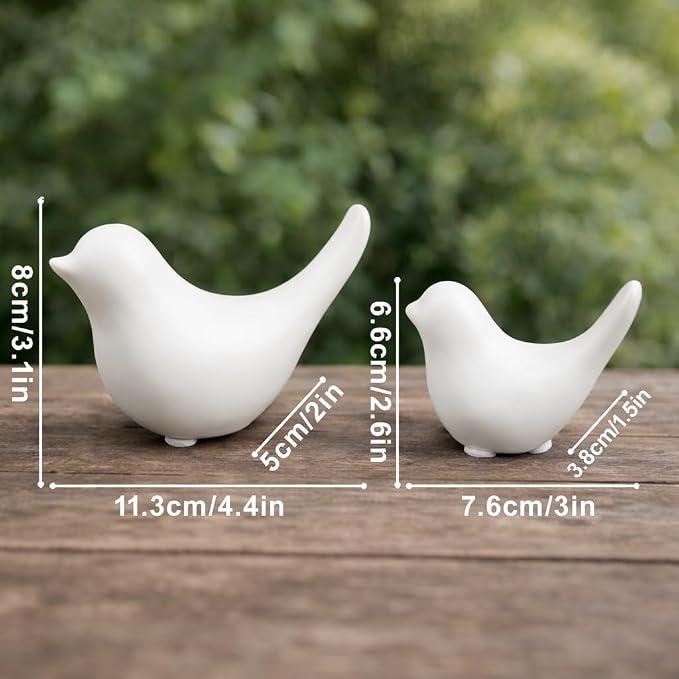 2 Pcs Ceramic Small Bird Figurines Modern Animal Statues for Home 、Room Decor and Bedroom Decor and Bookshelf Display (White)