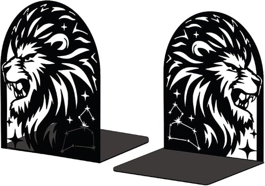 Peacoblue Metal Bookends for Shelves, Modern Decorative Heavy Duty Study Book Support Stoppers for Office, Desk, Shelf, Room 5.3"x4.3"x6.3" Cast Iron Simple Tall Bookends, 1 Pair (Leo Constellation)