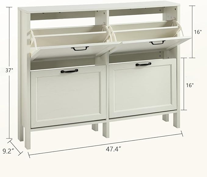 LOUVIXA Shoe Cabinet with 4 Flip Drawers, Narrow Shoe Storage Cabinet, Freestanding Shoe Cabinet Organizer, Hidden Shoe Rack Cabinet for Entryway, Hallway (4-Drawers, Off White/4-drawers)
