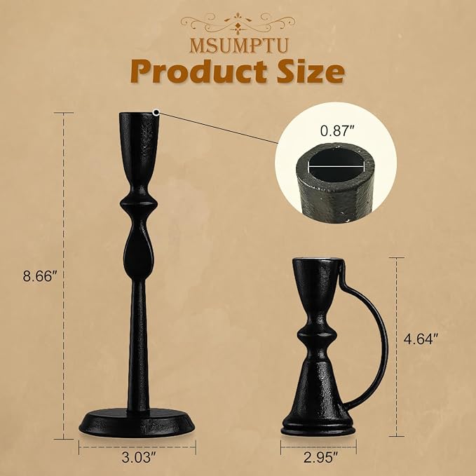 Candle Sticks Holder Decor, Set of 2 Vintage Black Candle Holders, Modern Decorative Tapered Candlestick Holders Centerpiece for Dining Table Centerpiece, Wedding, Party Decor