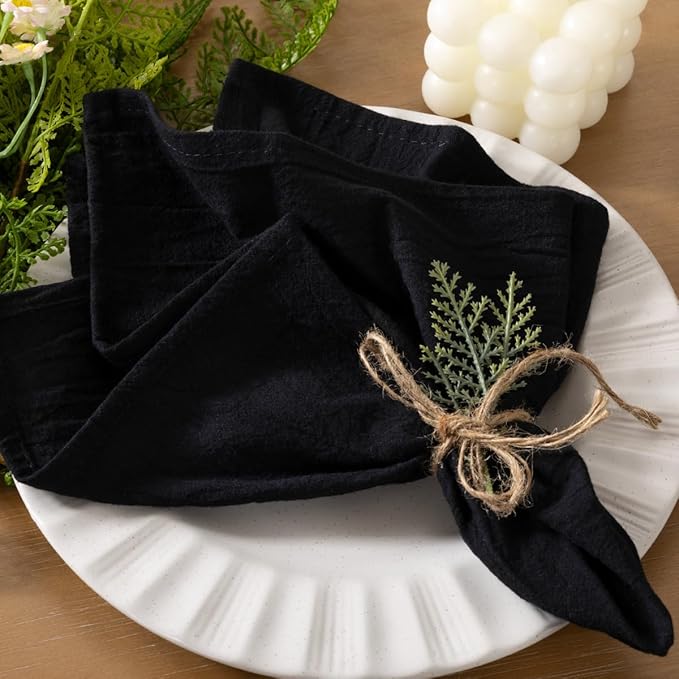 Socomi Cloth Napkins Black Summer Washable Reusable Bulk Linen Cotton Napkins Set of 4 17"x17" for Wedding Party Bridal Baby Shower Birthday Dining Table Decorations