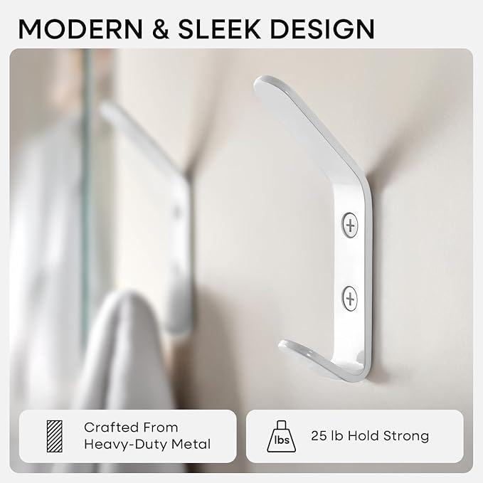 Homeforia Wall Coat Hook Rack - Set of 6 - White Metal Hooks for Hanging Coats - Hat Hooks - Hat Hangers for Wall