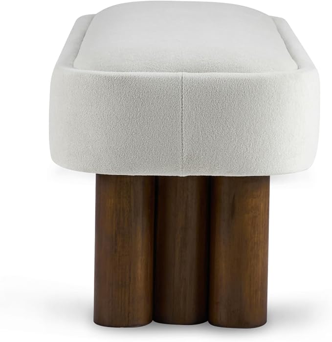 Christopher Knight Home Damas Fabric Upholstered Dining Bench, Wooden Entryway Bench, Long Sofa Footstool for Living Room, Bedroom End of Bed Bench, Milky White+Walnut