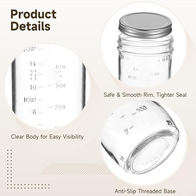 6 Pcs Wide Mouth Jars, 25.4 fl oz Canning Jars with Measurement Marks, Thick Glass Material, Airtight Seal Lid, Ideal for Food Storage, Pickling, and Preserving