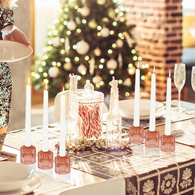 Reversible Rde Glass Candle Holder Set of 6, Thick Heat-Resistant Glass Candlestick Holders for Taper, Tealight, Votive, LED Candles, Perfect for Wedding, Party, Home Décor