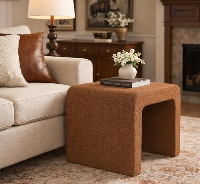 Spatial Order Modern Arch Chenille Ottoman | HomePop Home Décor | Ottoman for Living Room & Bedroom - Orange Rust