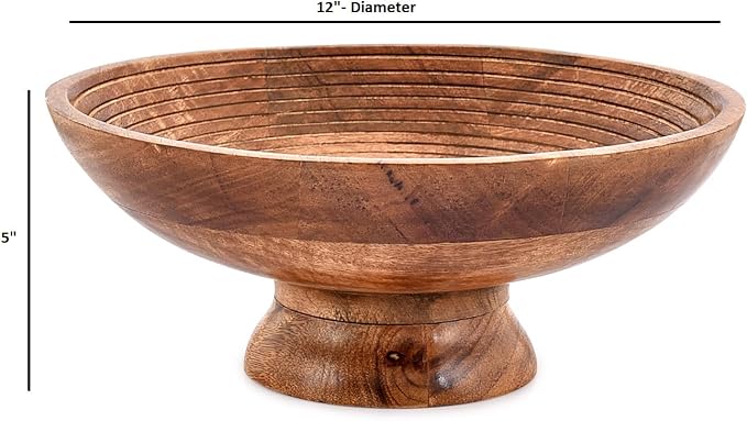NIRMAN FRUIT BOWL Mango Wood Round Shaped Serving Bowl For Fruit,Dessert Platter Tray Dish Kitchen Dining Fruit,Dessert,Snack (12" x 12" x 5")