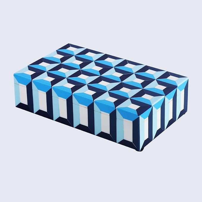 Handicrafts Home Blue Decorative Storage Box with Lid – Coffee Table Storage Box, Modern Resin Inlay Wooden Box, Remote Holder, Desk Organizer, Decorative Keepsake Box for Coastal Decor- 10x6x2.5
