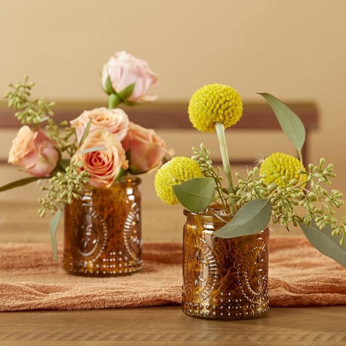 Amber Tea Light Holder - 12pcs - Vintage Glass Tealight Candle Holders by Kate Aspen, Home Décor Table Decoration Favors Gifts for Wedding, Bachelorette, Bridal Shower & Baby Shower Party