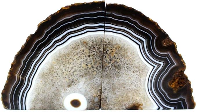 JIC Gem Black Agate Bookend(s) Bookends for Shelves to Hold Books geode bookends with Rubber Bumpers for Office and Home Decoration(1 Pair 2 to 3 Lbs)