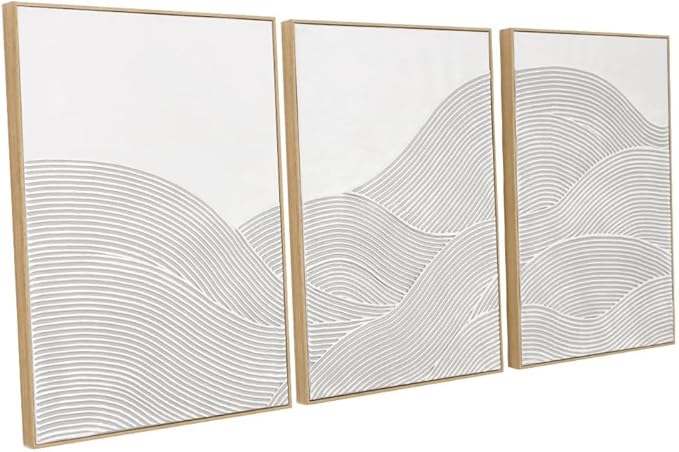 Framed 3-Piece Neutral Abstract Textured Wall Art – Modern Boho Wall Décor for Living Room, Bedroom & Bathroom – Large 3D Framed Artwork for Contemporary Home Décor，20 x 28 inches x3 pieces