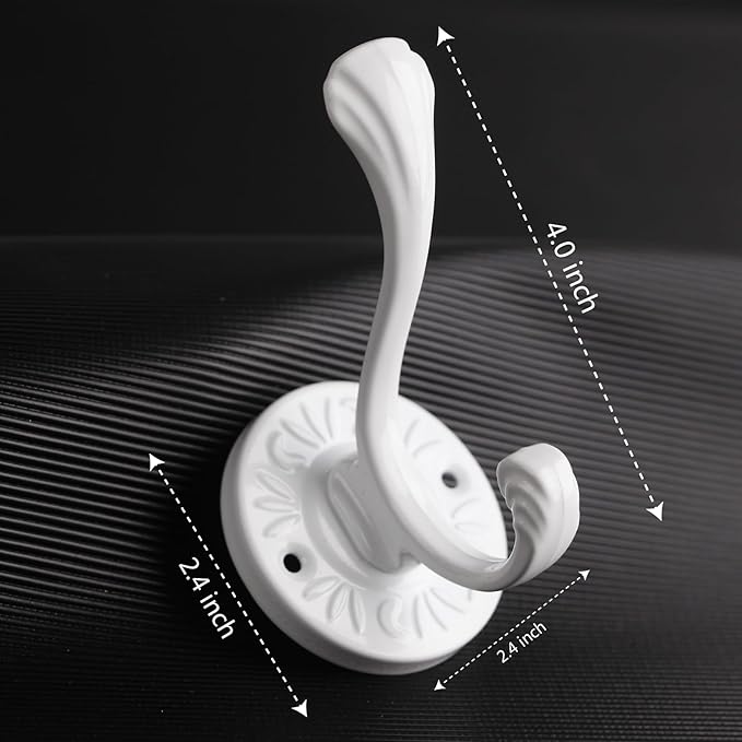 5pcs White Coat Hooks Wall Mounted Coat Hooks Farmhouse Matte Black Wall Hooks with Screws Metal White Towel Hooks for Bathrooms Entryway Hooks for Hanging Coats, Keys, Hats, Scarves, Robe, Bags