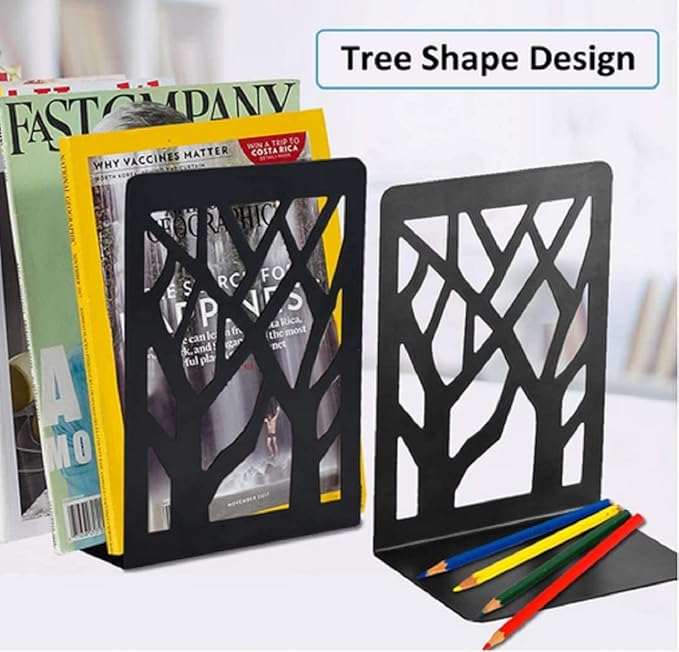 3 Pairs Tree Branches Book Ends Metal Nonskid Bookends Heavy Duty Bookshelves Organizer Office Book Ends for Shelves, Bookend, Book Ends for Heavy Books(Tree Branch Black 1, 3 Pairs)