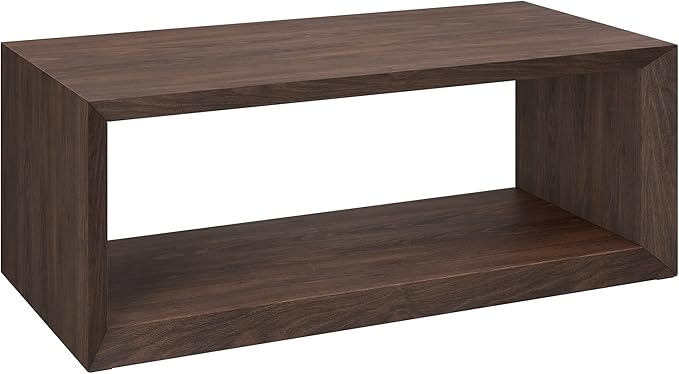 Henn&Hart 48" Rectangular Coffee Table with Open Storage Shelf for Living Room, Family Room, or Office, Rich Brown