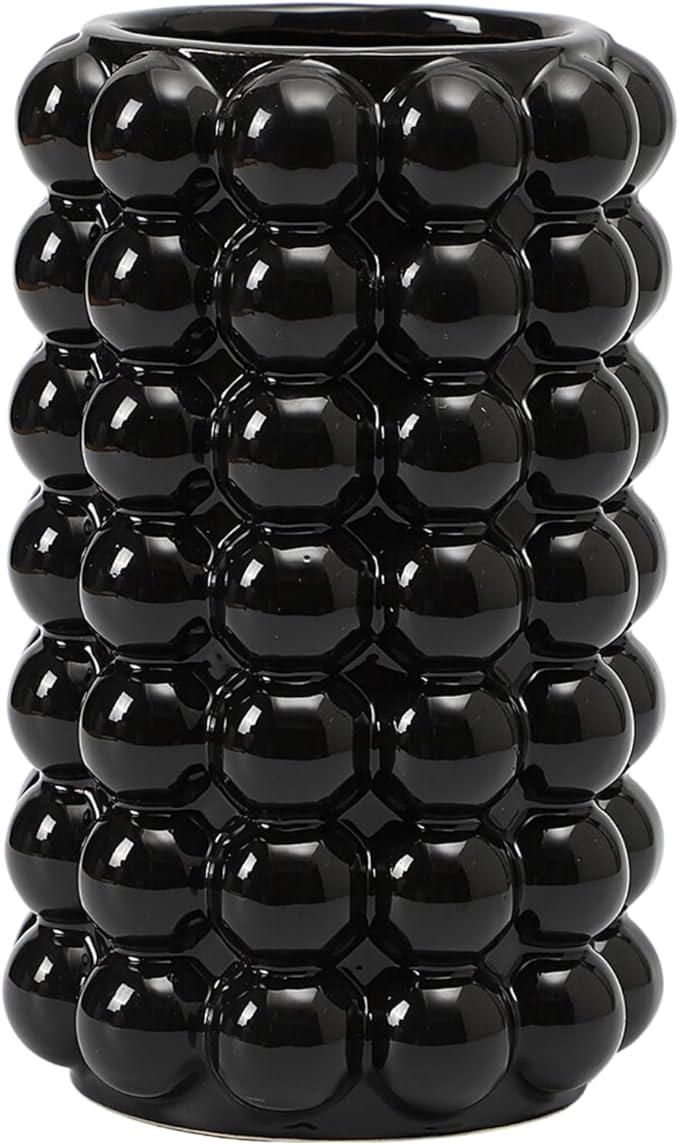 Black Bubble Vase, Black Ceramic Vase for Flowers, Tall Ceramic Vases for Boho Decor, Modern Vases for Living Room, Dinner Table, Bedroom, Wedding, Fireplace Mantel, 8.5 Inches