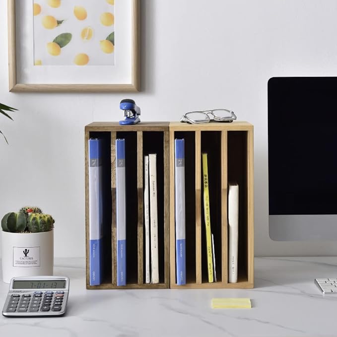 KIRIGEN Wooden Desktop Organizer, 3 Tier Solid Wood Letter Tray and Paper File Sorter for Desk, Freestanding Office Document Holder for Mail, Magazines, Folders, Natural 3KWJG-NA