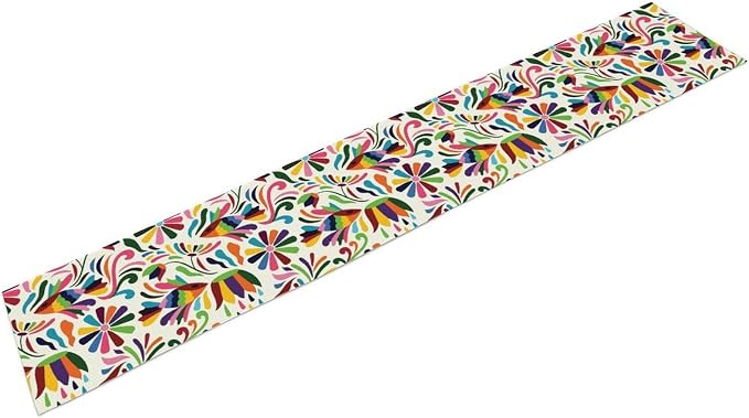 YCness Mexican Floral Themed Table Runer, Linen Colorful Mexican National Element Tradition Table Runner for Party for Party Home Bedroom Living Room Kitchen, 13x108 Inch