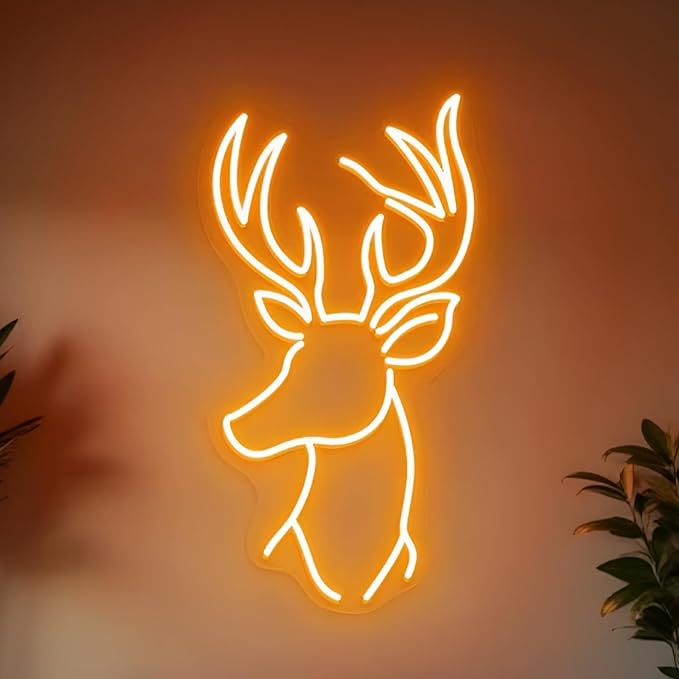 Deer Hunting Neon Sign, Majestic Deer Head LED Neon Sign for Wall Decor Dimmable USB Powered, Wildlife Animal Light Up Sign for Man Cave Living Room Bedroom Cabin Rustic Home Decor & Gifts