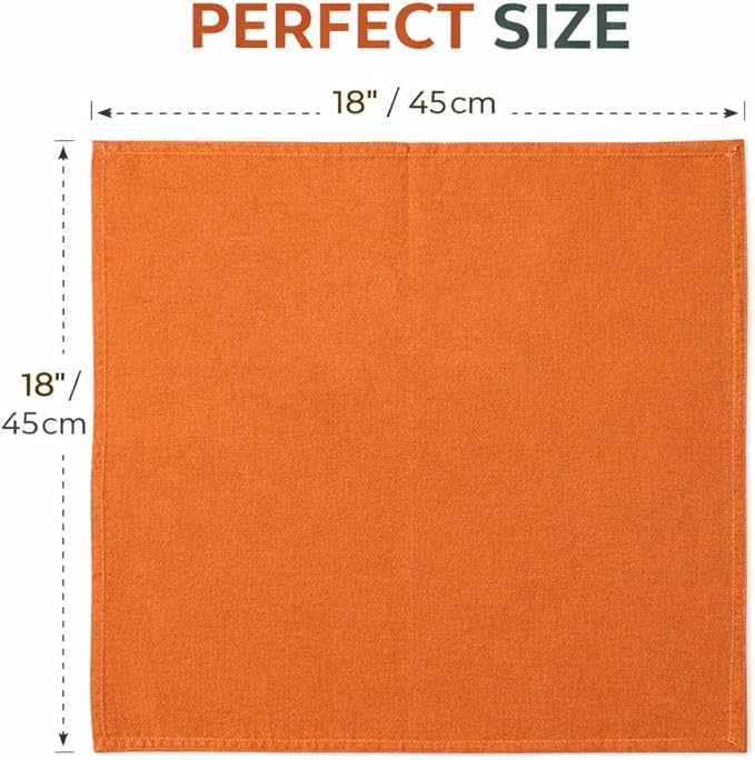 Marubhumi Cotton Cloth Dinner Napkins Set of 12, 18x18 Natural Premium Quality Mitered Corners Cotton Blend Wedding and Cocktail Napkins, Machine Washable (Orange)