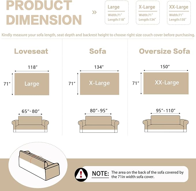 DREAMINGO Chenille Sofa Cover Washable Pet Couch Protector Cover Textured Couch Cover Blanket for Living Room Modern Minimalist 3-Seater Sofa Slipcover, Cream White, X-Large 71"x134"