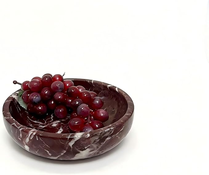 Large Decorative Marble Bowl, 7.87 inches,Natural Stone Round Bowl for Home Decor, Fruit, Nuts, Jewelry tray,Coffee Tables Centerpiece, Soap Serving (Purplered-7.87inch)