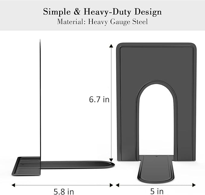 Optomni Bookends, Book End Supports Heavy Duty Metal Bookend Support, Book Ends Supports for Shelves Decor Home Office School 2 Pairs (Black, 4 Pairs/8 Pieces)
