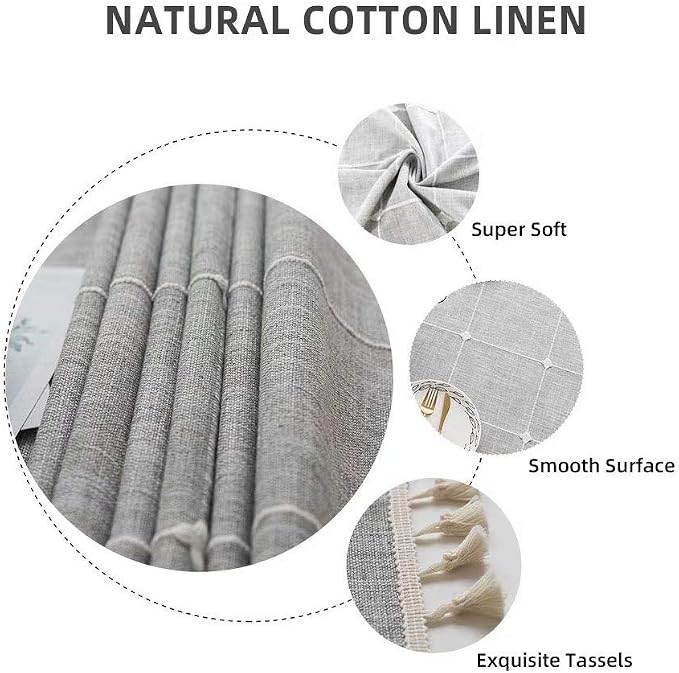 Deep Dream Tablecloths, Embroidered Waterproof Table Cloth Cotton Linen Wrinkle Free Anti-Fading Table Cover Decoration for Kitchen Dinning Party Christmas, 55 x 120 Inch - Gray