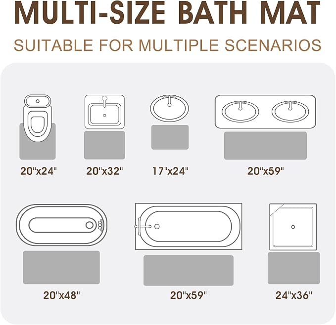 Memory Foam Bath Mat, Ultra Soft Absorbent Waffle Bathroom Rugs, Super Non-Slip PVC Backing Bath Rug Quick Dry, Machine Washable Rug for Tub, Shower, Home Decor Accessory, 32" x 20", Light Gray