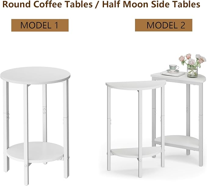 Vagusicc Side Table, Small Round End Table, Set of 2 Half Round Side Table Half Moon Tables, Circle Table Small Round Coffee Table for Living Room, Thin Accent Sofa Table Narrow Entryway Tables, White