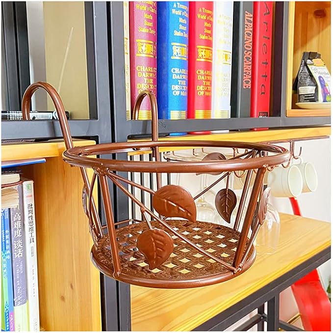Iron Art Hanging Baskets Flower Pot Holder, Holder Plant Holder Over The Rail Metal Fence Planters for Patio Balcony Porch or Fence (1pcs Bronze Leaves)