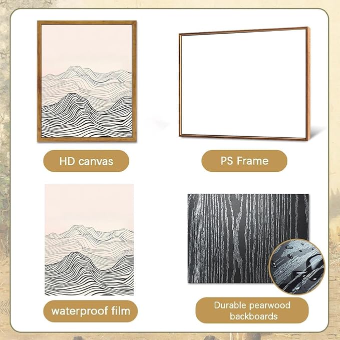 ARTZIO Framed Canvas Prints-Black and White Wall Art,Japanese Minimalist Abstract Ocean Wave Line Art,Vintage Retro Decor,Ready to Hang for Living Room,Bedroom,Bathroom & Office(16"x24")