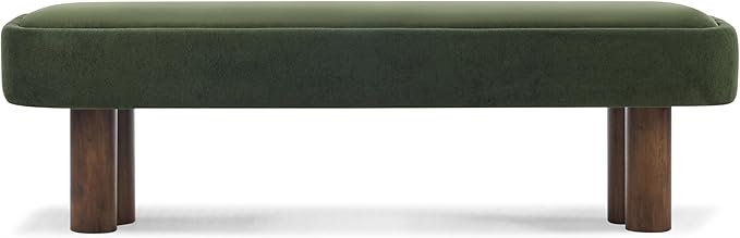 Christopher Knight Home Damas 60.04" Fabric Upholstered Dining Bench, Wooden Entryway Bench, Long Sofa Footstool for Living Room, Bedroom End of Bed Bench, Olive Green+Walnut