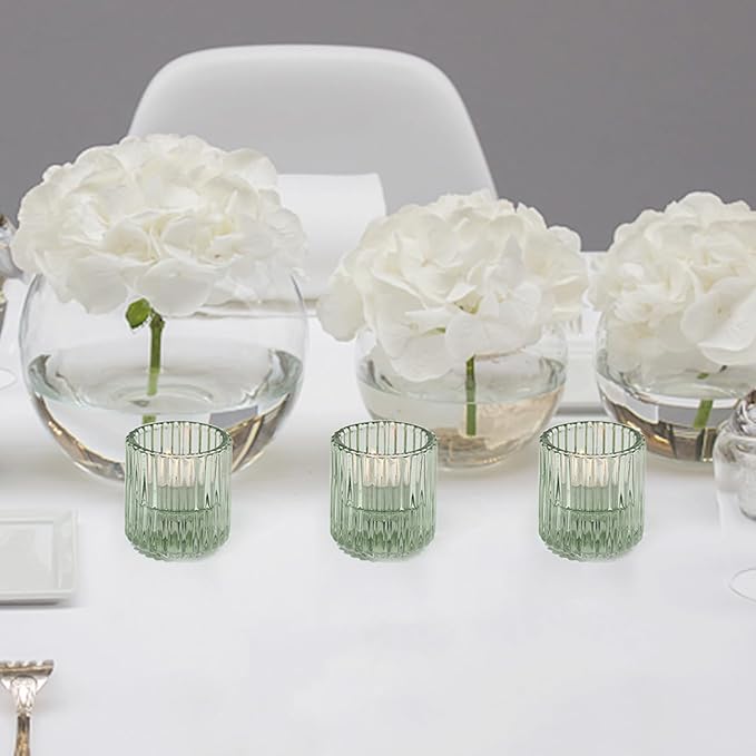 Reversible Green Glass Candle Holder Set of 3, Thick Heat-Resistant Glass Candlestick Holders for Taper, Tealight, Votive, LED Candles, Perfect for Wedding, Party, Home Décor