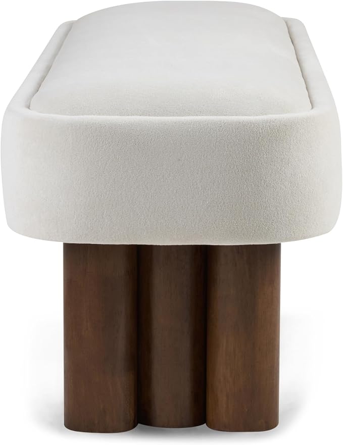 Christopher Knight Home Damas 60.04" Fabric Upholstered Dining Bench, Wooden Entryway Bench, Long Sofa Footstool for Living Room, Bedroom End of Bed Bench, Milky White+Walnut