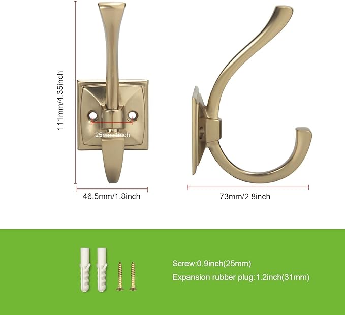 TUNNY Antique Design Wall Hanging Coat Hooks - Champagne Bronze Coat Hooks, Pack for 5 Entry Shoe Cabinets, Wardrobe Bathroom Bedroom Furniture Hardware