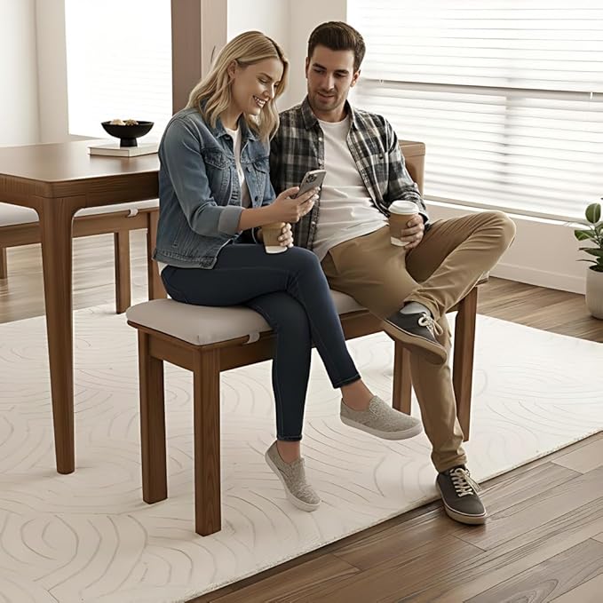 CycleCrew 39.4" Solid Wood Dining Bench with Removable Cushion - Mid-Century Modern Entryway Bench, Extra Height Upholstered Bench for Dining Table, End of Bed, Living Room