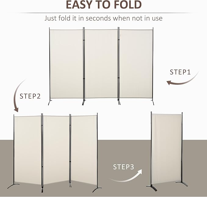 HOMCOM 6 Ft Tall 3 Panel Fabric Room Divider, Freestanding Partition Wall Divider, Folding Privacy Room Separator for Indoor, Home Office, Beige