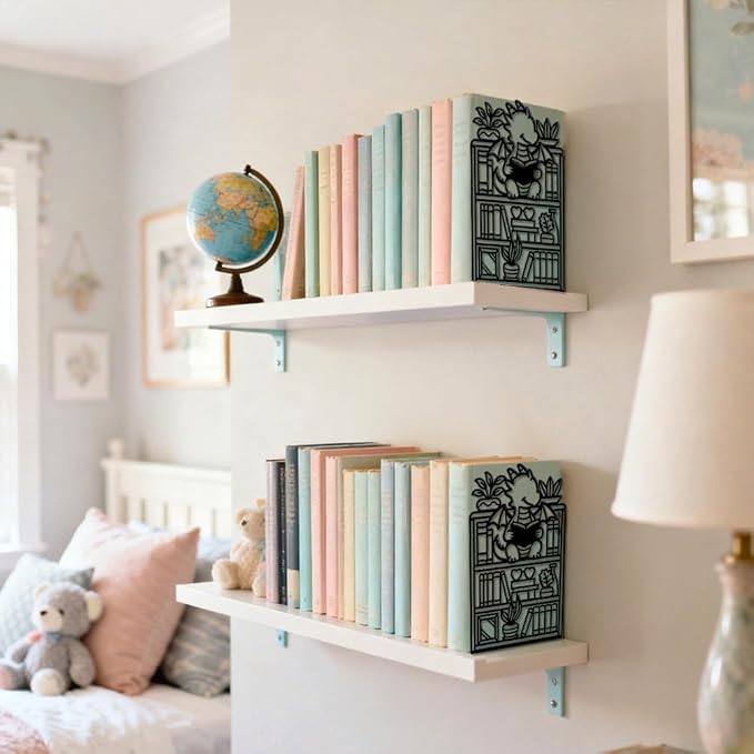 Peacoblue Metal Bookends for Shelves, Modern Decorative Heavy Duty Study Book Ends Stoppers for Office, Desk, Shelf, Room 5.3"x4.3"x7.9" Cast Iron Simple Tall Bookends 1 Pair (Dragon with Bookshelf)