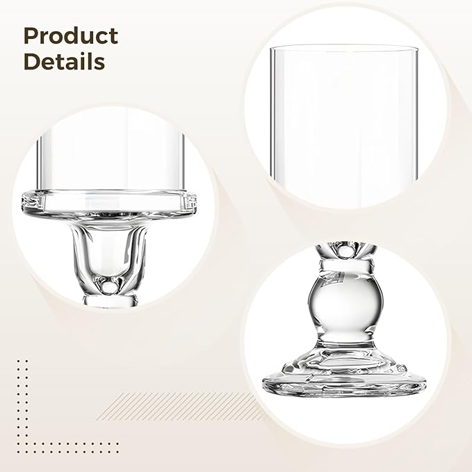 3 Pcs Modern Crystal Glass Hurricane Candle Holders Set, Elegant Roman Column Style with Windproof Glass Shades, Ideal for Pillar Candles, Wedding & Home Décor