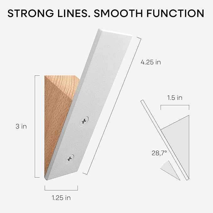 Homeforia Beech Wood Coat Hooks, High End Beech Wood & White Metal Wall Mounted Clothing Hooks, Mid-Century Modern Coat Hooks, Heavy Duty Wooden Hooks for Hanging Coats, Hats, Towels & More, Set of 4