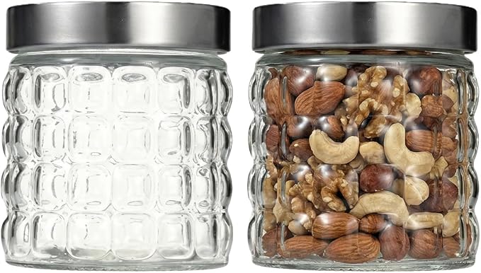 Glass Storage Containers, 2 Pack Glass Jars With Lids Round Canister Airtight Food Storage Containers, Clear Canisters With Lids For Cookies, Candy, Coffee, Sugar, Rice, Pasta (27 oz)