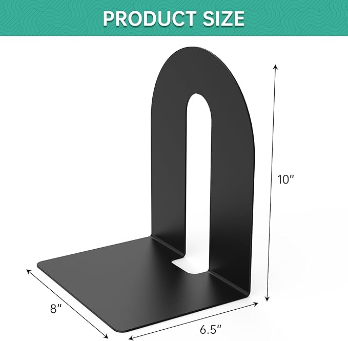 Heavy Duty 10" Bookends, 2 Pair Black Heavy Duty Bookends, Bookend Stopper for Heavy Books, for Office, Bookshelves, Binders & Books