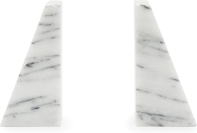 Fox Run Triangular 100% Natural Polished White Marble Bookends 4 x 3 x 6 inches