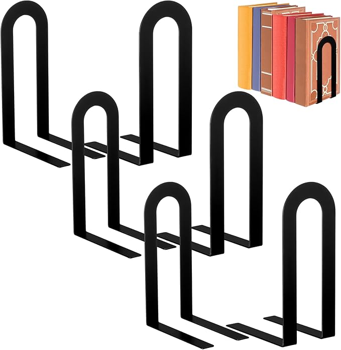 Chunful 6 Pcs Modern Metal Book Ends for Shelves Decorative Small Bookends Book Shelf Organizer Minimalist Design Stopper to Hold Books for Office