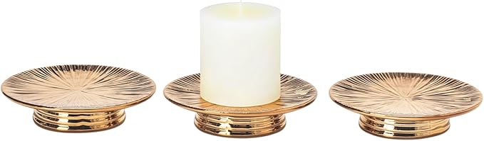 Ceramic Bronze Candle Plate Set, 3-Piece – Decorative Candle Holder Tray for Pillar Candles, Jewelry, Trinkets or Bathroom Counter – Antique Bronze Finish for Tabletop & Home Décor