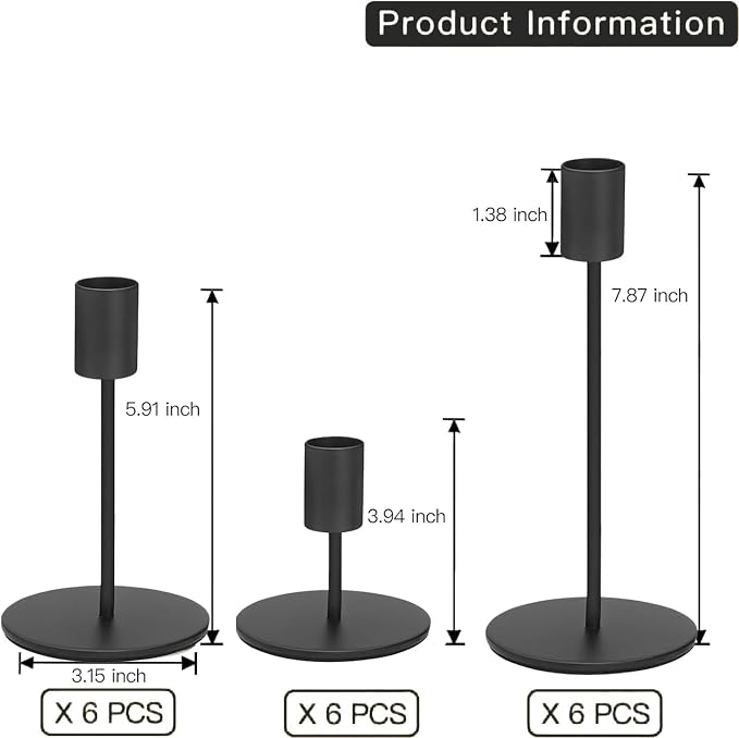 Black Candlestick Holders Bulk for Taper Candles Decorative Metal Candelabra Candle Holders Fit 0.8 Inch Diameter Candles Gold Taper Candle Stands for Wedding Home Party Table Decor (Set of 27)