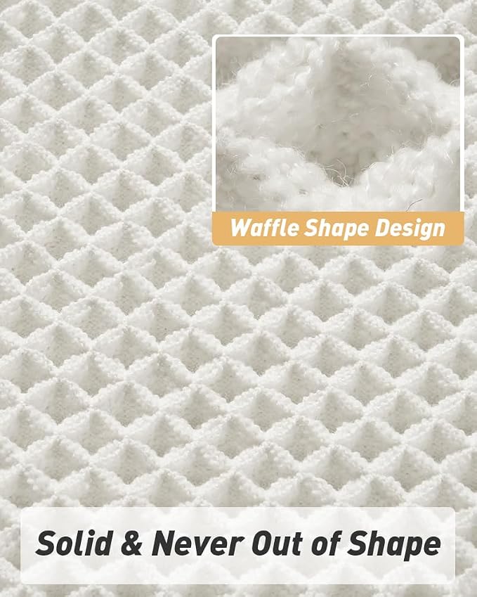 Upgraded Waffle Bath Mat Set of 2, Super Absorbent Non Slip Bath Mats for Bathroom Floor, Washable Boho Bathroom Rugs Set 2 Pieces with Tassels, Soft Bathroom Mat Set, White, 17" x 24" + 20" x 32"