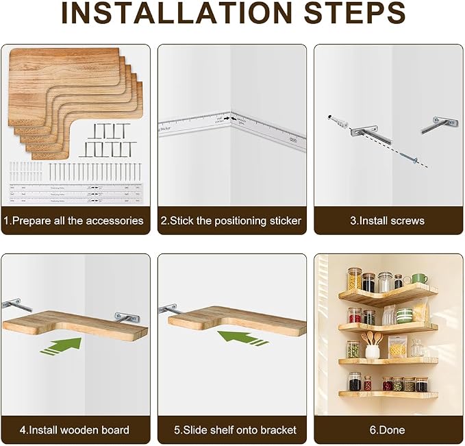 Floating Corner Shelves, Wall Shelf Set of 4, Shelves for Wall Storage, Solid Wood Shelves for Storage, Wall Mount Wooden Display Shelf for Bathroom Bedroom Kitchen Garage (Light 4 Pcs)