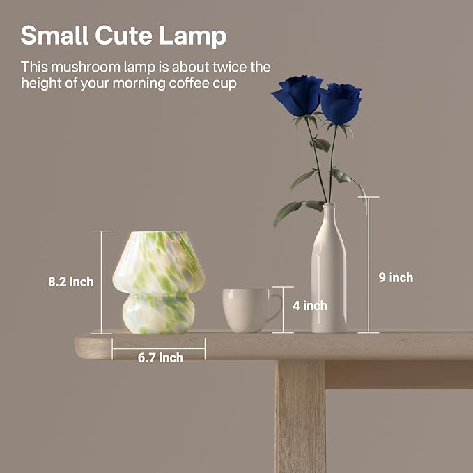 Dawnwake Mushroom Lamp Table Lamp for Bedroom,Small Desk Bedside Lamps for Living Room,Mushroom Decor Cute Mini Modern Mid Century Lamps for Night Stands,Aesthetic Home Living Room Decor(Green)